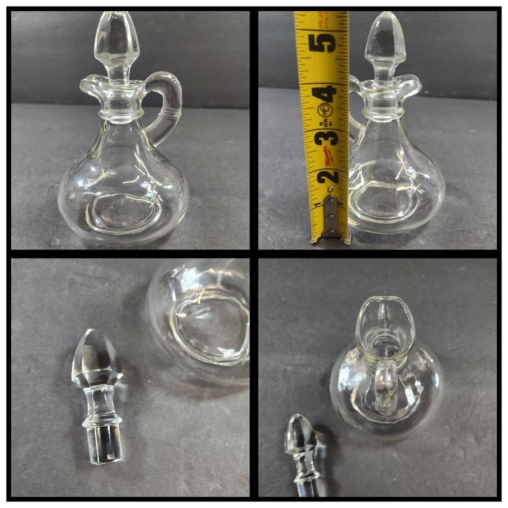 Vintage Glass Cruet and Stopper Clear Glass 5 1/2" Tall Oil Vinegar